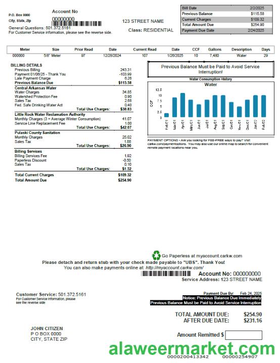 USA CARKW utility bill template in Worrd and PDF formats